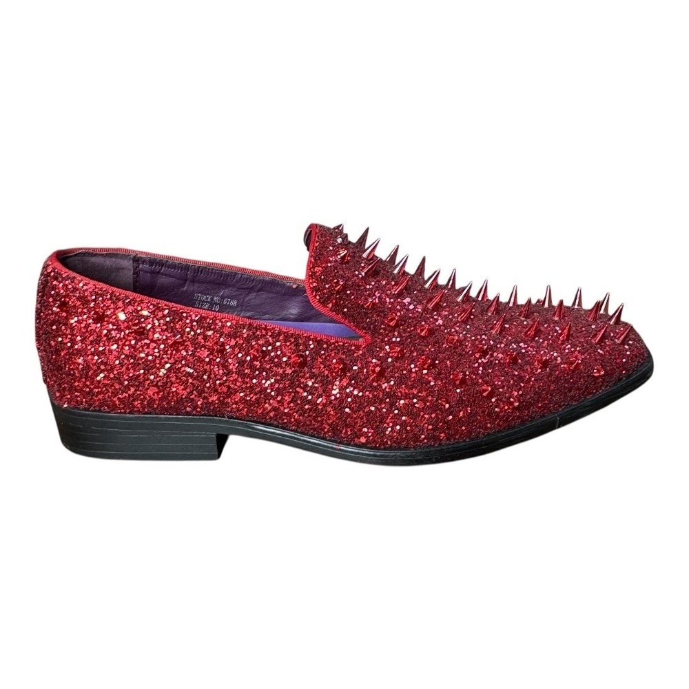 After Midnight Fire Red Glitter Spiked Loafers Mens Size 10 Red Sparkle Shoes‎